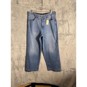 St Johns Bay Womens high waist Wide Leg Crop Jeans Size 16 Short Blue Denim NEW‎